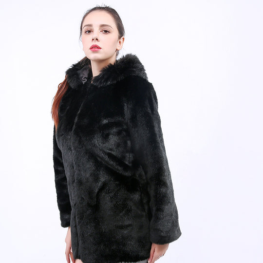 Damen Kunstfelljacke mit Kapuze EB
