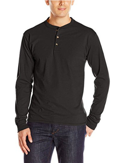Herren Langarm-Henleyshirt mit Rundhalsausschnitt und dekorativer Knopfleiste EB