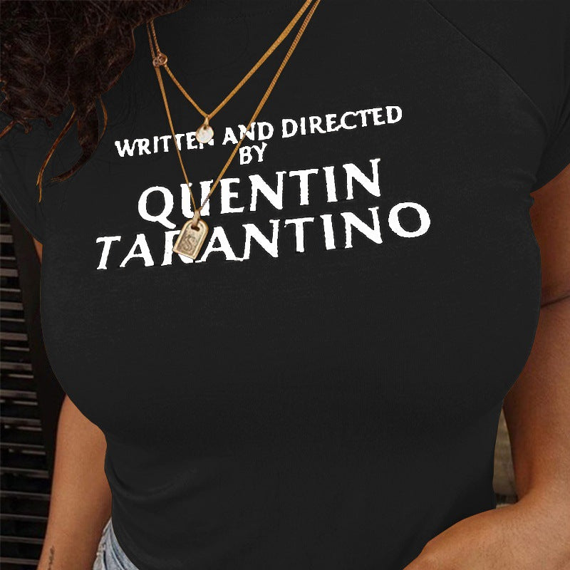 Damen T-Shirt mit kreativem Schriftzug und figurbetonter Passform EB