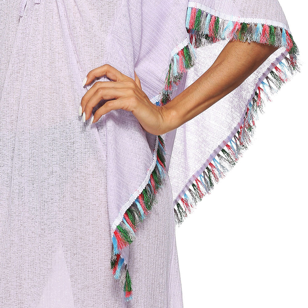 Damen Strandüberwurf mit farbenfrohem Fransenrand EB