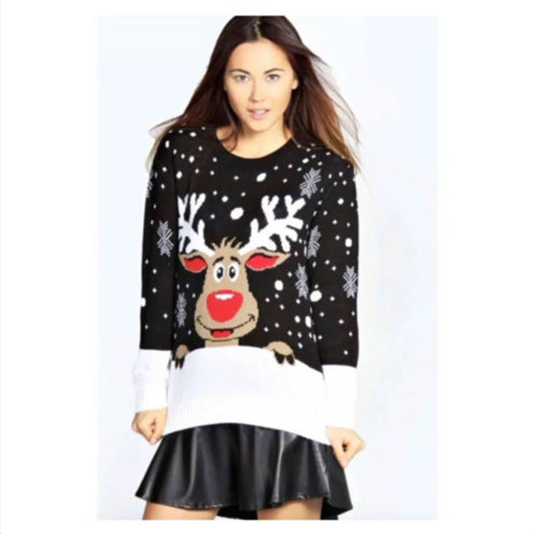 Damen Weihnachtspullover mit fröhlichem Rentier-Design und weichem Material EB