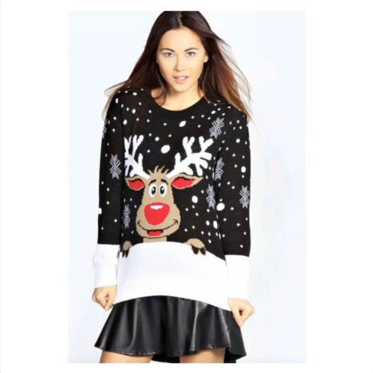 Damen Weihnachtspullover mit fröhlichem Rentier-Design und weichem Material EB
