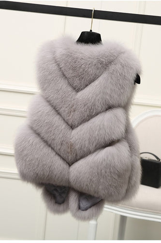 Damen Luxus Kunstfell Weste mit voluminösen Details EB