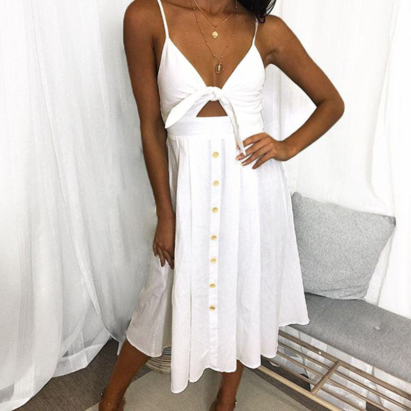 Damen Sommerkleid mit Knoten und Knopfdetails EB
