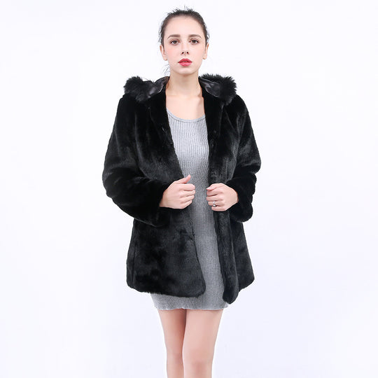 Damen Kunstfelljacke mit Kapuze EB