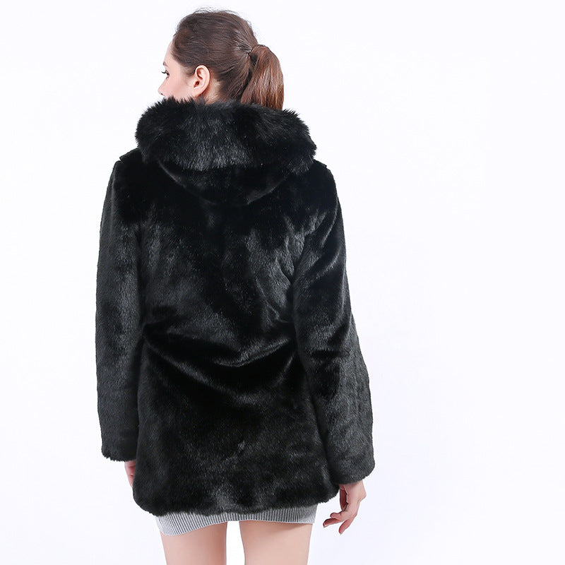 Damen Kunstfelljacke mit Kapuze EB