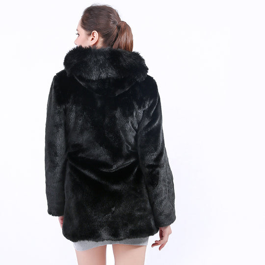 Damen Kunstfelljacke mit Kapuze EB
