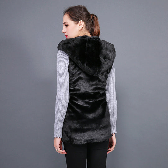 Damen Flauschige Weste aus Kunstpelz mit großzügigem Kragen EB