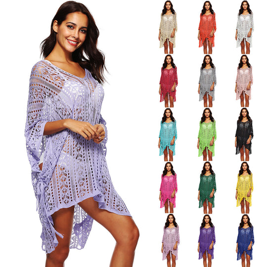 Damen lässiger Häkel-Kaftan mit stilvollem V-Ausschnitt EB
