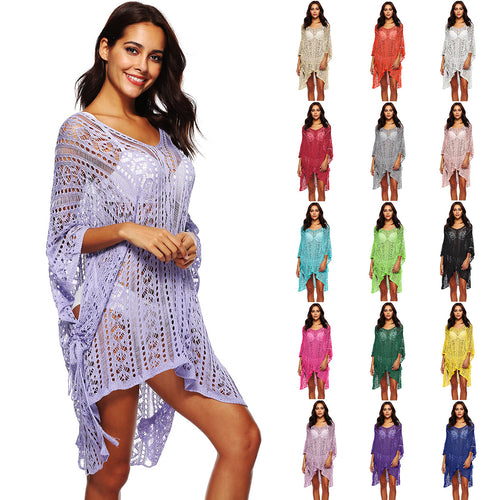 Damen lässiger Häkel-Kaftan mit stilvollem V-Ausschnitt EB