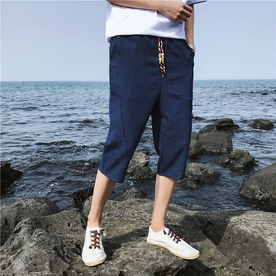 Herren lässige Leinenhose mit elastischem Bund und praktischen Taschen EB