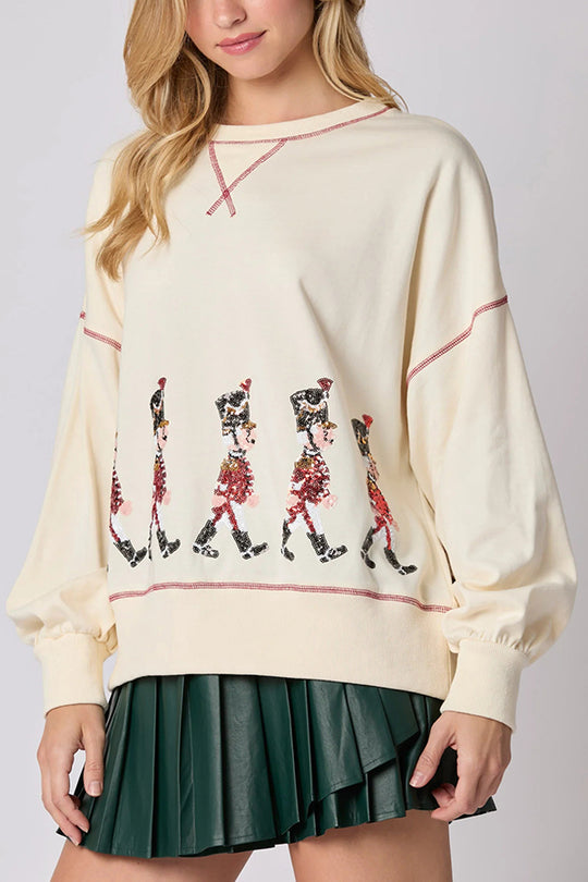 EB | Weihnachts Soldat Pailletten Langarm Freizeit Sweatshirt