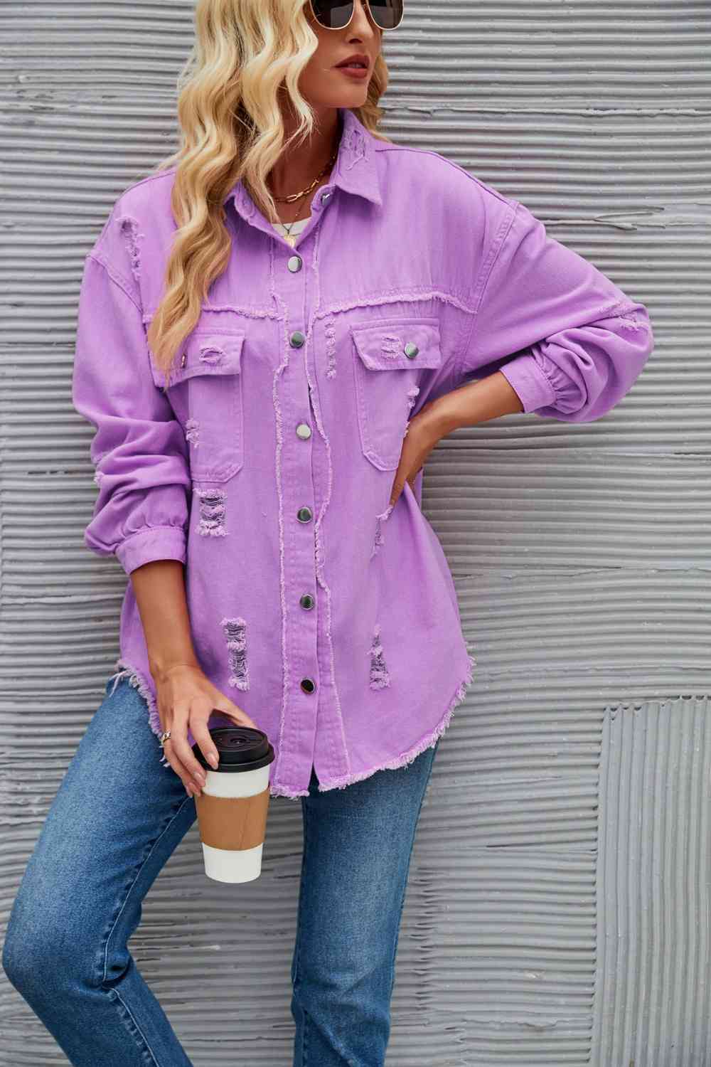 EB | Zerrissene Rohsaum-Denimjacke