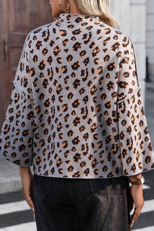 EB | Strickpullover mit Leopardenmuster und lockerem Rollkragen