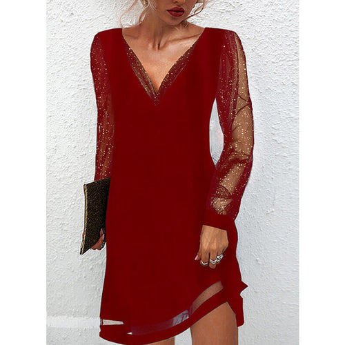 EB | Solides Kleid mit Spitzenbesatz und V-Ausschnitt