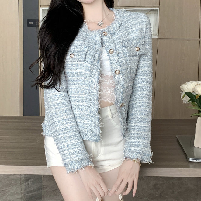 EB | Tweed Rundhals Einreiher Mantel