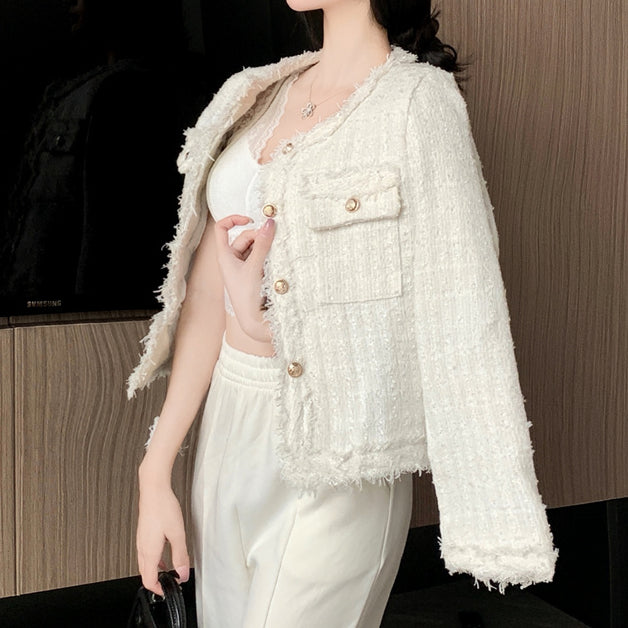 EB | Tweed Rundhals Einreiher Mantel