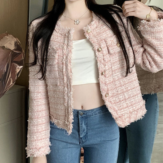 EB | Tweed Rundhals Einreiher Mantel