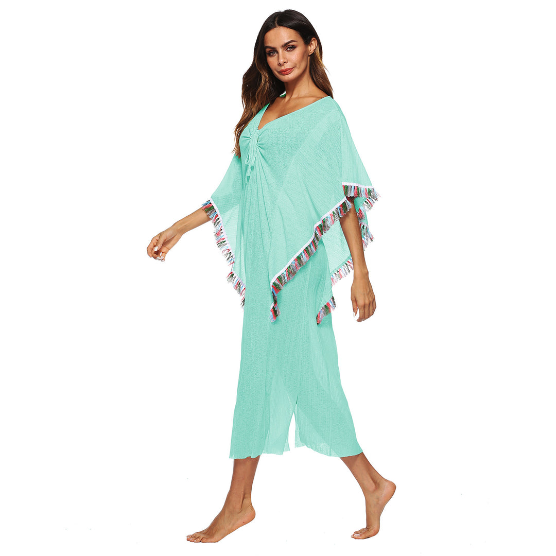 Damen Strandüberwurf mit farbenfrohem Fransenrand EB