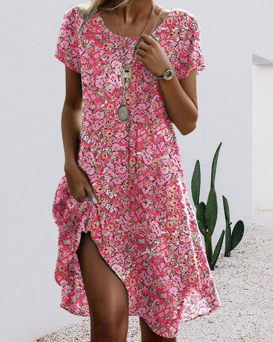 EB | Kleid Rundhals Kurzarm Blumenmuster