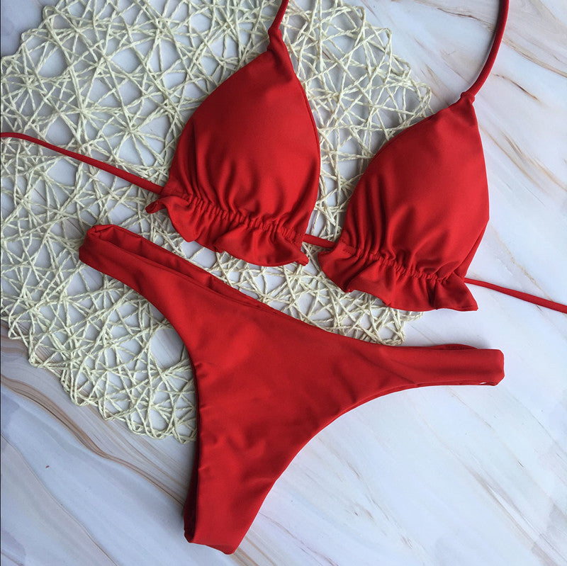 Damen Chic Triangel-Bikini mit verspielten Rüschendetails EB