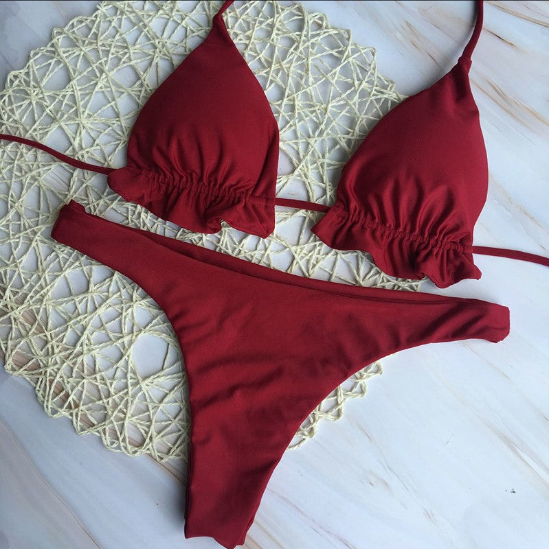 Damen Chic Triangel-Bikini mit verspielten Rüschendetails EB