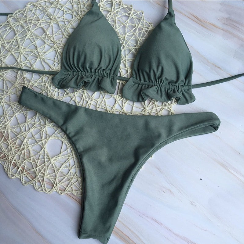 Damen Chic Triangel-Bikini mit verspielten Rüschendetails EB