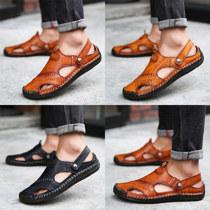 Herren Komfortable Open-Toe Ledersandalen mit verstellbarem Riemen EB