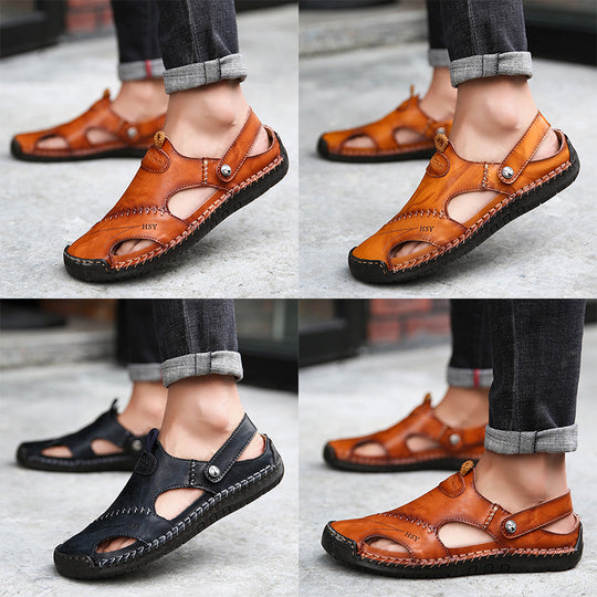 Herren Komfortable Open-Toe Ledersandalen mit verstellbarem Riemen EB