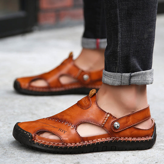 Herren Komfortable Open-Toe Ledersandalen mit verstellbarem Riemen EB