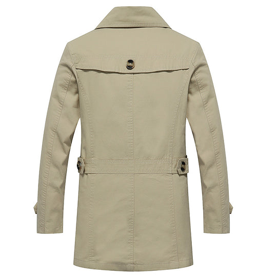 Herren leichter Baumwoll-Trenchcoat mit Reverskragen, Schulterklappen, kontrastierter Innenfütterung und verdeckter Knopfleiste EB