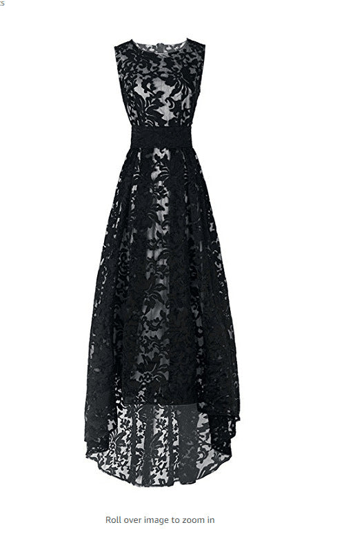 Damen Spitzen-Maxikleid mit elegantem langen Überwurf und floralen Details EB
