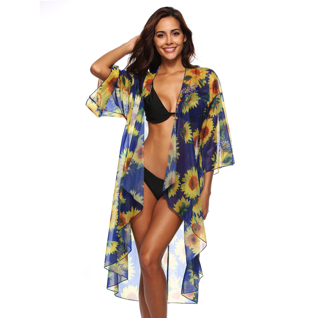Damen luftiger Strandkimono mit floralen Mustern EB