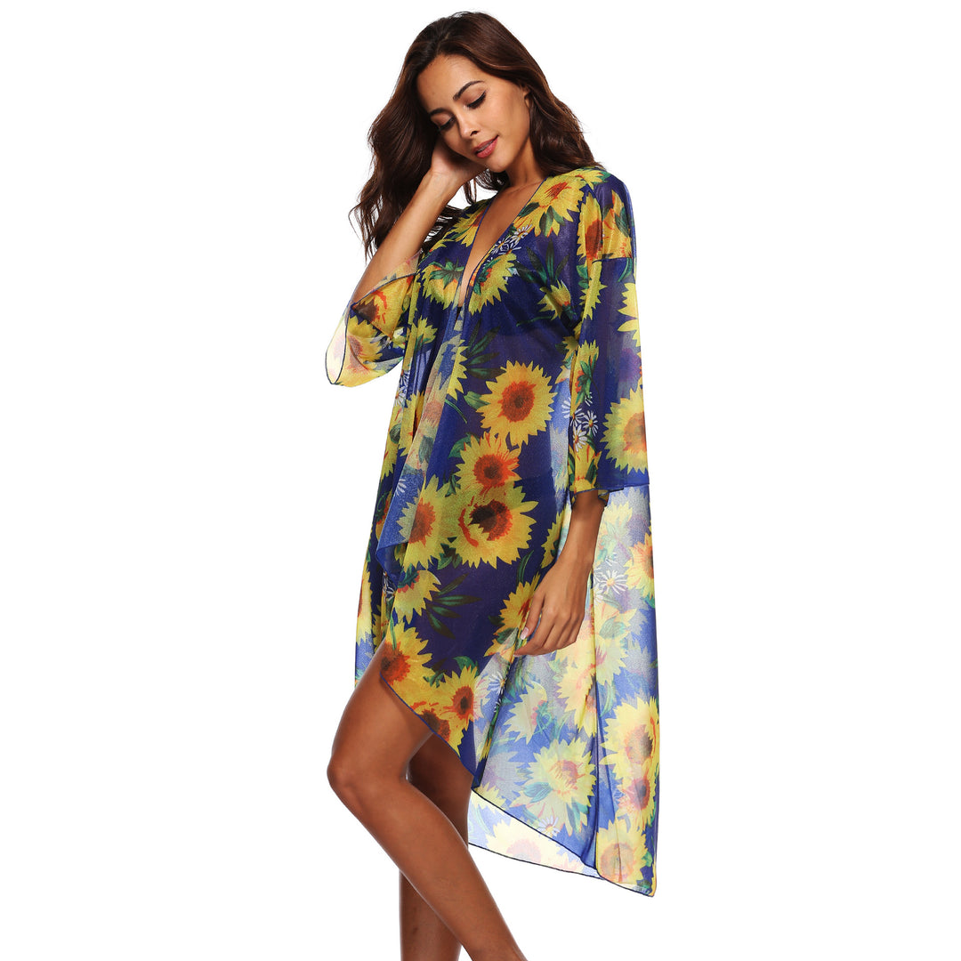 Damen luftiger Strandkimono mit floralen Mustern EB