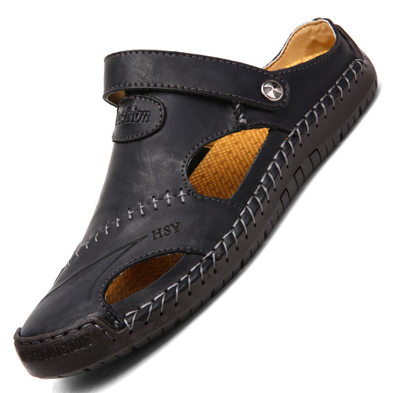 Herren Komfortable Open-Toe Ledersandalen mit verstellbarem Riemen EB