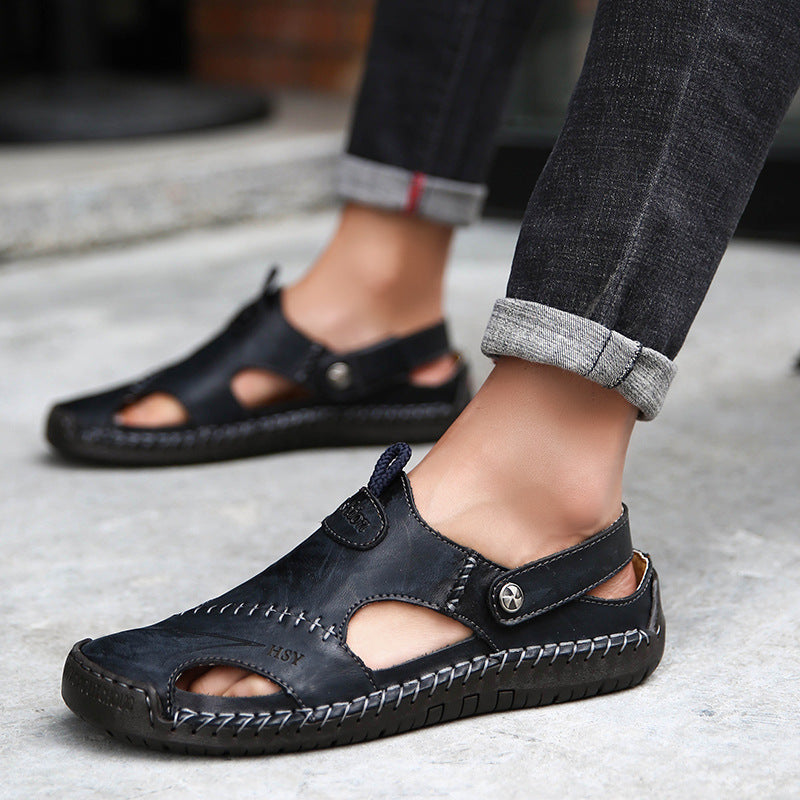Herren Komfortable Open-Toe Ledersandalen mit verstellbarem Riemen EB