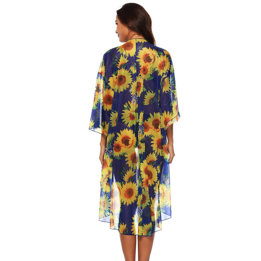 Damen luftiger Strandkimono mit floralen Mustern EB