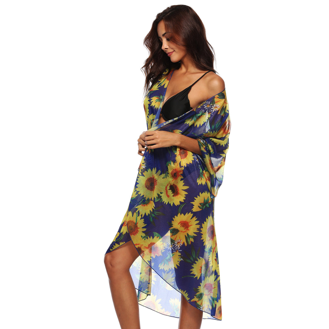 Damen luftiger Strandkimono mit floralen Mustern EB