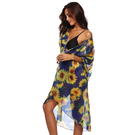 Damen luftiger Strandkimono mit floralen Mustern EB