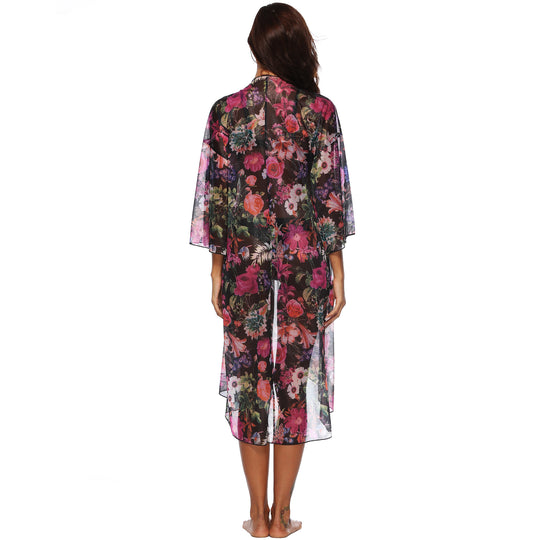 Damen luftiger Strandkimono mit floralem Design EB