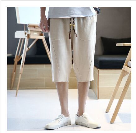 Herren lässige Leinenhose mit elastischem Bund und praktischen Taschen EB