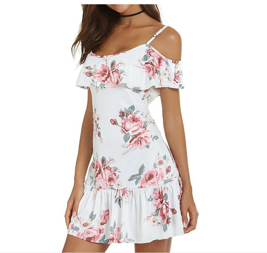 Damen Sommerkleid mit Rüschen und Blumenmuster EB