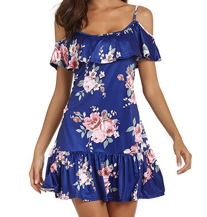 Damen Sommerkleid mit Rüschen und Blumenmuster EB