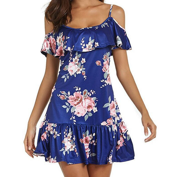 Damen Sommerkleid mit Rüschen und Blumenmuster EB