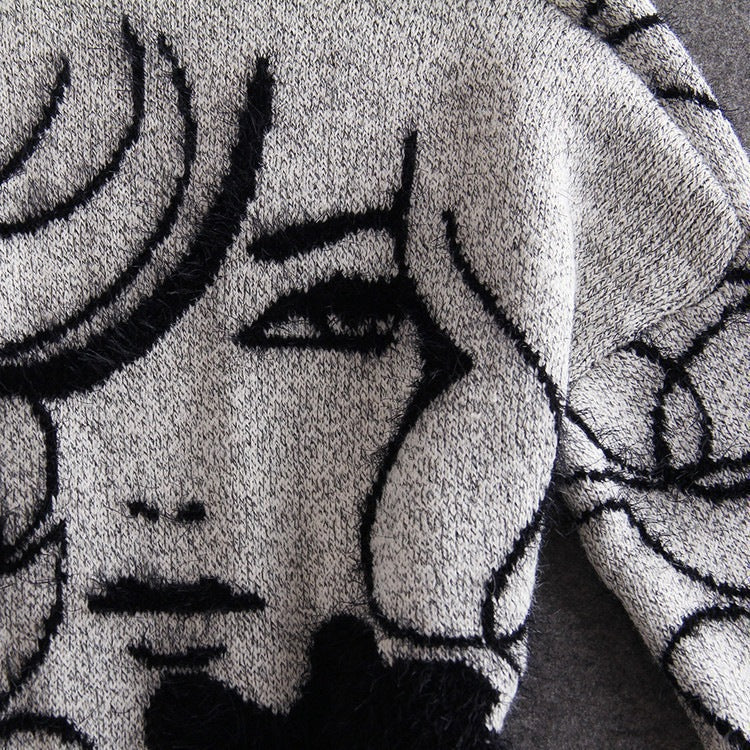 Damen Langarm Strickmantel mit kunstvollem Druck EB