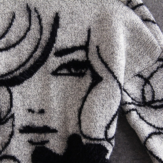 Damen Langarm Strickmantel mit kunstvollem Druck EB