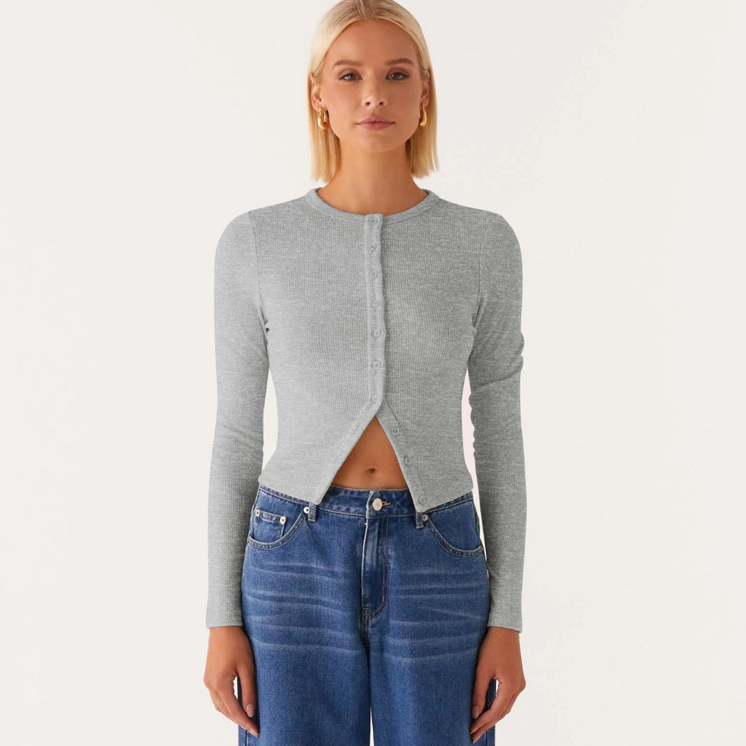 EB | Einfarbige schmal geschnittene lange Strickjacke