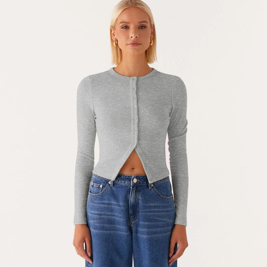 EB | Einfarbige schmal geschnittene lange Strickjacke