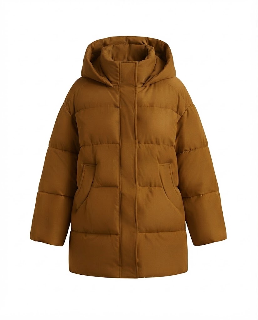 Damen nan oversized wattierter Mantel mit kontrastfarbiger Innenkapuze, Zweiwege-Reißverschluss und praktischen Eingrifftaschen EB