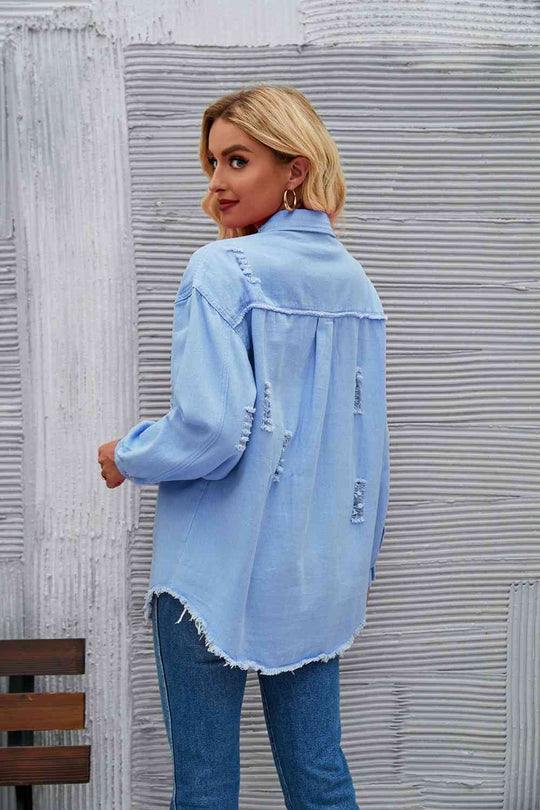EB | Zerrissene Rohsaum-Denimjacke